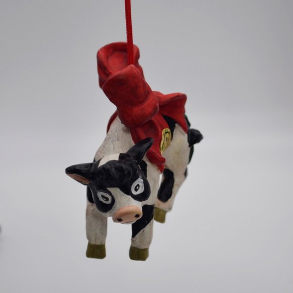 Set of 3 Cow Christmas Tree Vintage Ornaments Wood, Porcelain, Ceramic - Picture 11 of 11